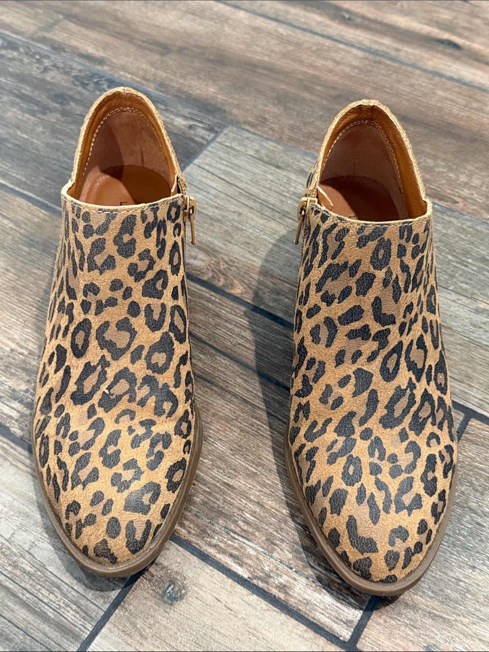 Lucky Brand Leopard Print Leather Ankle Booties - Tan and Black